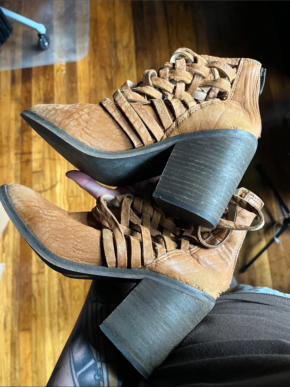 Free People Cognac Woven Leather Ankle Booties - Picture 12 of 12